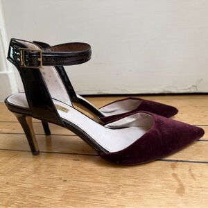 Louise et Cie Pointed-Toe Heels - Burgundy velvet and Black patent size 7.5